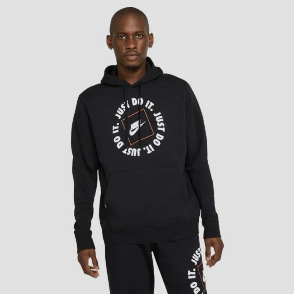 Nike Men's Black Fleece Activewear Pull Over Sport Hoodie with Logo